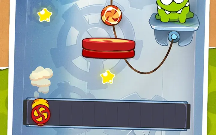 Cut the Rope GOLD level with a candy on a rope above a moving platform