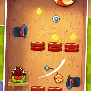 Cut the Rope level with top hats and a candy hanging from ropes