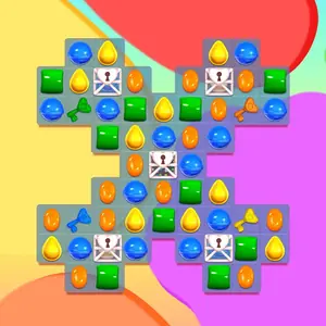 Candy Crush Saga board filled with striped and wrapped candies